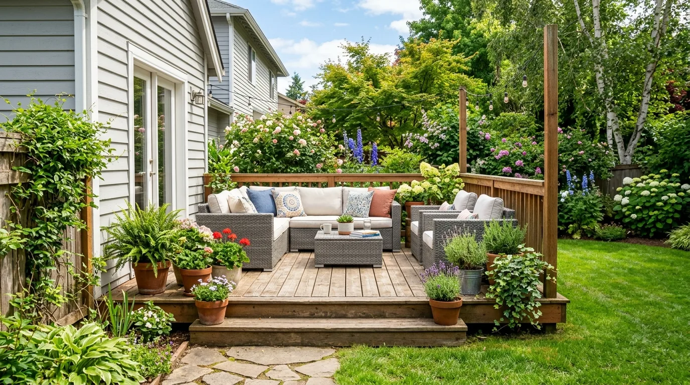 Backyard With a Defined Dining Zone